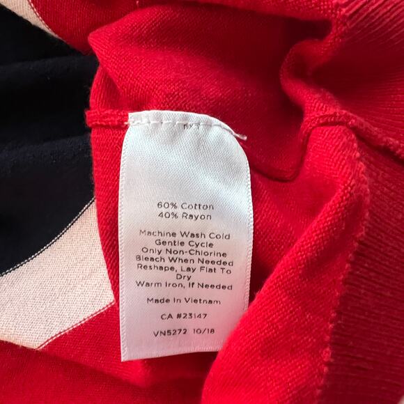 Talbots Red Navy Pink Stripe 3/4 Sleeve Cardigan Small - Picture 6 of 8